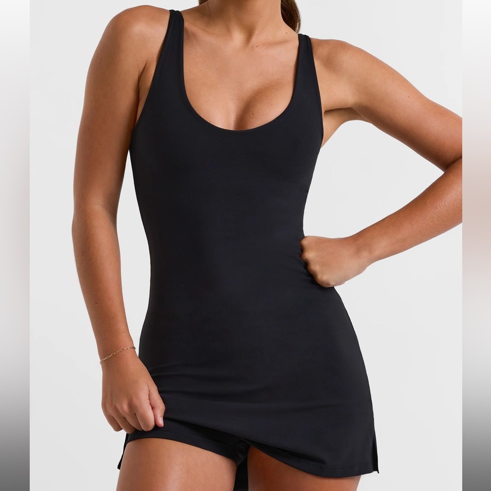 Oh Polly Scoop Neckline Tennis Dress in Black